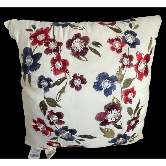 Martha Stewart Decorative Embroidered Floral Pillow 17" - Picture 1 of 9